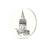 Decovetro Cam Kesme Tahtası Yuvarlak Galata Kulesi Desenli 30x30 Cm