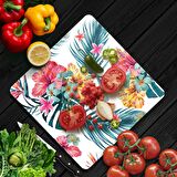 Decovetro Cam Kesme Tahtası Kare Karışık Çiçek Desenli 30x30 Cm