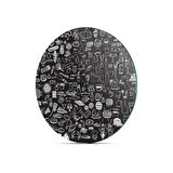 Decovetro Cam Kesme Tahtası Yuvarlak Karışık Yazı Desenli 30x30 Cm