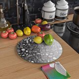 Decovetro Cam Kesme Tahtası Yuvarlak Karışık Yazı Desenli 30x30 Cm