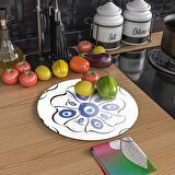 Decovetro Cam Kesme Tahtası Yuvarlak Nazar Çiçekleri Desenli 30x30 Cm