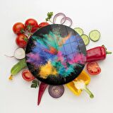 Decovetro Cam Kesme Tahtası Yuvarlak Renk Bulutu Desenli 30x30 Cm