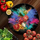 Decovetro Cam Kesme Tahtası Yuvarlak Renk Bulutu Desenli 30x30 Cm