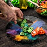 Decovetro Cam Kesme Tahtası Yuvarlak Renk Bulutu Desenli 30x30 Cm