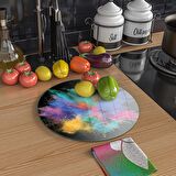 Decovetro Cam Kesme Tahtası Yuvarlak Renk Bulutu Desenli 30x30 Cm