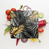Decovetro Cam Kesme Tahtası Kare Tropik Yaprak Desenli 30x30 Cm