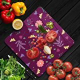 Decovetro Cam Kesme Tahtası Kare Mor Sarı Kelebek Çiçek Desenli 30x30 Cm