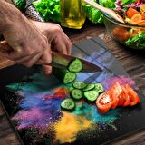 Decovetro Cam Kesme Tahtası Kare Renk Bulutu Desenli 30x30 Cm