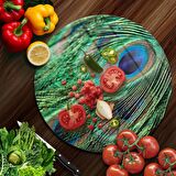 Decovetro Cam Kesme Tahtası Yuvarlak Tüy Desenli 30x30 Cm