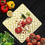 Decovetro Cam Kesme Tahtası Kare Gold Geometrik Desenli 30x30 Cm