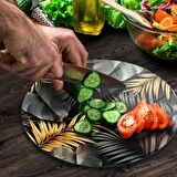 Decovetro Cam Kesme Tahtası Yuvarlak Tropik Yaprak Desenli 30x30 Cm
