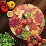 Decovetro Cam Kesme Tahtası Yuvarlak Sonbahar Yaprak Desenli 30x30 Cm