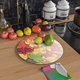 Decovetro Cam Kesme Tahtası Yuvarlak Sonbahar Yaprak Desenli 30x30 Cm
