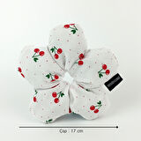 WoodyCord El Yapımı Kiraz Desenli Beyaz Çiçek Scrunchie Topuz Tokası