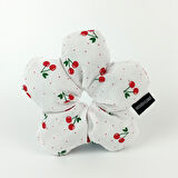 WoodyCord El Yapımı Kiraz Desenli Beyaz Çiçek Scrunchie Topuz Tokası