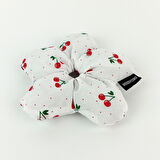 WoodyCord El Yapımı Kiraz Desenli Beyaz Çiçek Scrunchie Topuz Tokası