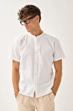 Erkek Yazlık Hakim Yaka Kısa Kol Düğmeli Rahat Kalıp %100 Pamuk Gömlek E212-8