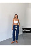 Kadın Keten Pantolon Dikiş & Nakış Detaylı Rahat Kalıp Pantolon W215-3