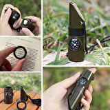 ct stones 7si 1arada Acil Durum Düdüğü,El Feneri, Termometre,Pusula,Büyüteç,Depolama Bölmeli Kampçı Düdüğü