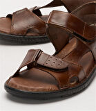 Erkek İçi Dışı Hakiki Deri Ortopetik Yazlık Esnek ve Çok Hafif Günlük Ayakkabı Sandalet TABA