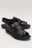 Erkek İçi Dışı Hakiki Deri Ortopetik Yazlık Esnek ve Çok Hafif Günlük Ayakkabı Sandalet SİYAH