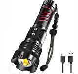 BR-6800 Zoomlu 30w  El Feneri Cob Led 8 Fonksiyonlu C-Tip Şarj Edilebilir Powerbank Taktik El Feneri