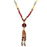 El Yapımı Etnik Ahşap Kombinli Kırmızı Renk Geçişli Tekerlek Detaylı Otantik Kolye