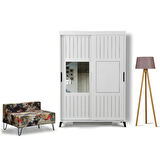 Pasific Home Huga Sürgülü 2 Kapaklı Aynalı Gardırop, Beyaz, 120cm