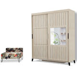 Pasific Home Huga Sürgülü 2 Kapaklı Aynalı Gardırop, Meşe, 190 cm