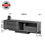 Pasific Home Lulu Metal Ayaklı Sürgülü Tv Ünitesi, 150 Cm, Meşe