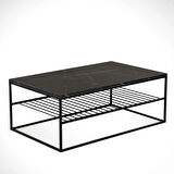 Pasific Home Etna Metal Ayaklı Orta Sehpa, Raflı Dikdörtgen Sehpa, Siyah Mermer