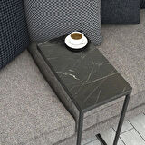 Pasific Home Callen Yan Sehpa, Metal Tekerlekli Yan Sehpa ,Siyah Mermer
