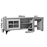 Pasific Home Revival Metal Ayaklı Sürgülü Tv Ünitesi, Zigon Sehpalı, 150 Cm, Koyu Meşe