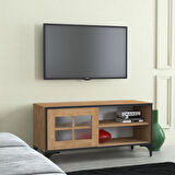 Pasific Home Revival Metal Ayaklı Sürgülü Tv Ünitesi,100 Cm, Koyu Meşe