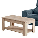 Pasific Home Shelf Raflı Orta Sehpa, Dikdörtgen Sehpa, İthal Meşe