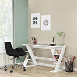 Pasific Home Lungo Raflı Çalışma Masası, Ofis Masası, 60X140 Cm, Parlak Beyaz