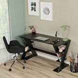 Pasific Home Lungo Raflı Çalışma Masası, Ofis Masası, 60X140 Cm, Siyah