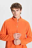 Erkek Turuncu Anti-pilling Tüylenme Yapmayan Standart Fit Bato Yaka Soğuk Geçirmez Polar Sweatshirt