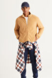 Erkek Karamel Anti-pilling Tüylenme Yapmayan Standart Fit Bato Yaka Sweatshirt Polar Ceket
