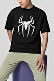 Spider-Man Logo Baskılı Tişört, Oversize Marvel Tişört