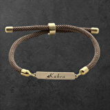 Kübra Yazılı 14 Ayar Altın Plakalı Örgülü Dikdörtgen Motifli Hediye Bileklik-330isim-kahverengi