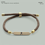 Kova Burçlarına 14 Ayar Altın Plakalı Örgülü Dikdörtgen Motifli Hediye Bileklik-330burç-kahverengi