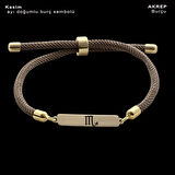 Kasım Ayı Doğumlarına 14 Ayar Altın Plakalı Örgülü Dikdörtgenli Hediye Bileklik-330ay-kahverengi