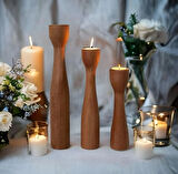 Ahşap Şamdan Dekoratif 3'lü Tealight Mumluk Meşe Renk 3301000000220