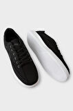 Erkek Keten Gabardin Kumaş Günlük Sneaker Ayakkabı SİYAH - BEYAZ