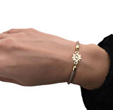 O Harfine Özel 14 Ayar Altın Plakalı İpek Örgülü Yaprak Figürlü Hediye Bileklik-331harf-kahverengi