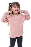 Basic Bisiklet Yaka Şardonlu Çocuk Sweatshirt 3-10 Yaş Pudra