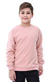 Basic Bisiklet Yaka Şardonlu Çocuk Sweatshirt 3-10 Yaş Pudra