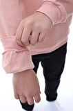 Basic Bisiklet Yaka Şardonlu Çocuk Sweatshirt 3-10 Yaş Pudra