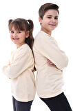 Basic Bisiklet Yaka Şardonlu Çocuk Sweatshirt 3-10 Yaş Krem